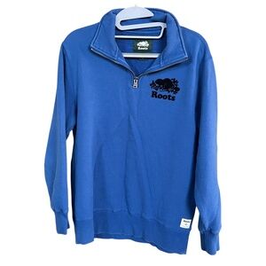Roots Royal Blue Quarter Zip Cotton Blend Pullover Sweatshirt Size XS